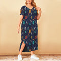 Galaxy Space Ship And Planets Short Sleeve Plus Size Maxi Dress | Plus Size Dress | Summer Dress